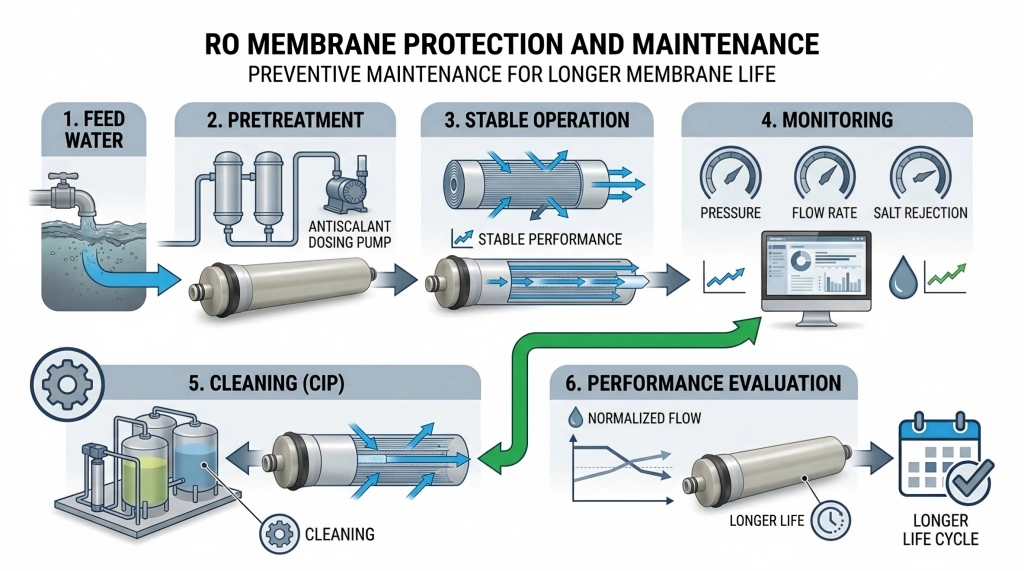 How to extend RO membrane lifespan with pretreatment, monitoring and cleaning