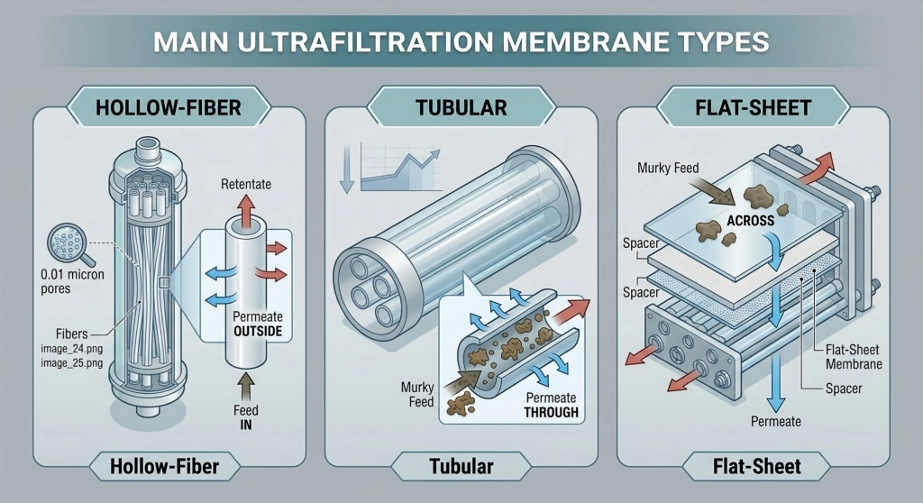 Comparison of hollow-fiber tubular and flat-sheet ultrafiltration membrane types
